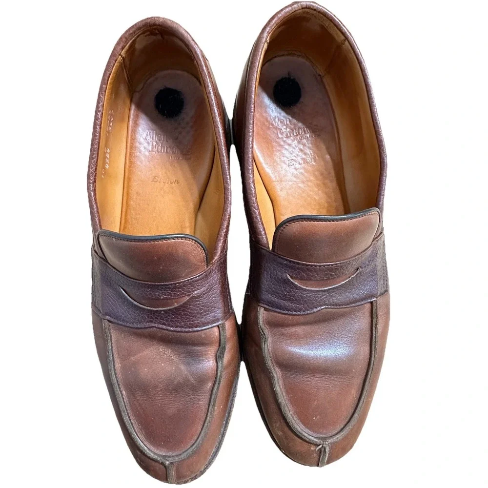 Allen Edmonds Breton Penny Loafers Mens 10 D Brown Two Tone Leather Shoes USA